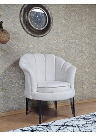 Resim Zafir Tekli İstiridye Siyah Boyalı Telli Ayak Çay Seti Koltuk Tekli Berjer , Balkon, Salon, Ofis Krem 