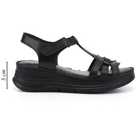 Resim Gönderi(R) Gönderi R Kadın Siyah Cırt Bantlı Dolgu Topuk Hakiki Deri Sandalet Dyza65145874 