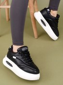 Resim Getcho Lares Kadın Siyah Beyaz Air Kalın Tabanlı Sneaker Rahat Spor Ayakkabı Deri Görünümlü Yüksek Model 