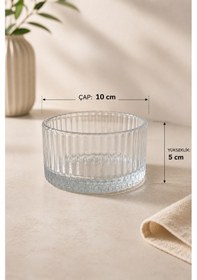 Resim 6 Adet Cam Çerezlik Seti Modern Çizgili Tatlı Kahvaltılık Sunum Kaseleri 10 Cm Şeffaf 