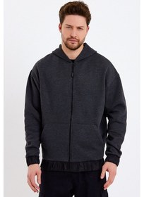Resim JAHR MARC Koyu Gri Kapüşonlu Oversize Erkek Ceket - XL Koyu Gri 