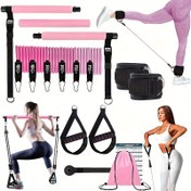 Resim 14 adet Dirençli Gerilim Kemeri ile Pilates Çubuğu, Çok Fonksiyonlu Fitness Pedalı Çekici, Yoga için Antrenman Ekipmanı, Evde Pilates, Esneklik Eğitim 