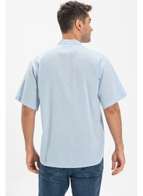 Resim Kısa Kol Şile Bezi Hakim Yaka Erkek Tshirt Buz Mavi 3027 