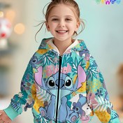 Resim Disney, kızlar için 3D baskılı casual kapüşonlu kazak, Stitch eğlencesi, ilkbahar ve kışlık uzun kollu sweatshirt, kız çocukları dış mekan üstü, tatil hediyesi, seyahat şık kıyafetleri, street style 