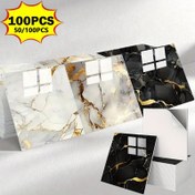 Resim 50/100 adet Mermer Kendinden Yapışkan Vinil Arka Plan Fayansları - Su Geçirmez PVC Duvar Panelleri, Kolay Soyma ve Yapıştırma, Tekrar Kullanılabilir Modern Dekor Banyo, Mutfak, Oturma Odası için - TV Arka Planı, Banyo Duvar Kağıdı, Çağdaş Dekor, Kolay Temizlenebilir Yüzey 