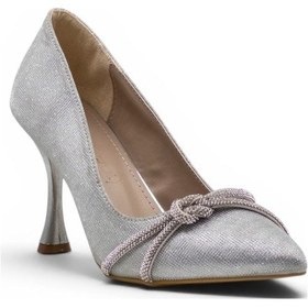 Resim Modapol 0203 Simli Taşlı Kadın Stiletto Gümüş 