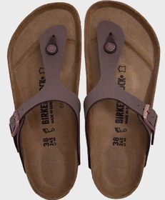 Resim Birkenstock Gizeh Regularf Fit Rahat Kalıp Kahve Unisex Mantar Deri Terlik 