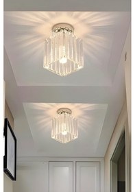 Resim Meriva Model Modern Luxury Plafonyer Oda Hol Antre Koridor Salon Krom Kare Kristal Taşlı Avize Krom 