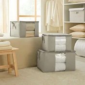 Resim 3'lü Pvc Pencereli Gri Balıksırtı Hurç Set 1 Adet 60 X 43 X 35 / 2 Adet 45 X 40 X 30 Cm Ocean Home Textile