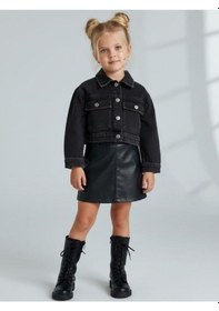 Resim Zekids Kız Çocuk Cepli Crop Kot Ceket-16683 Siyah 