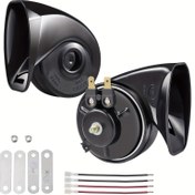 Resim 2 adet 12V Süper Gürültülü Araba Korno Seti, ABS Cilalı Üniversal Tiz Woofer, Elektrik Güç Modu, ≤36V Çalışma Gerilimi, Kamyonlar, Karavanlar, Motosikletler, Gemiler, Elektrikli Bisikletler, Oto Dükkanı Parçaları, Noel Cadılar Bayramı Hediyeleri 