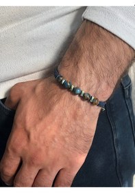 Resim Moda Kulesi Mix Opal Taşı ve Hematit Taşlı Deri İpli Özel Tasarım Erkek Bileklik Çok Renkli 