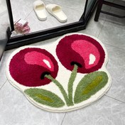 Resim Kiraz Meyve Desenli Mat - Yumuşak, Kaymaz, Dayanıklı Polyester, Makinede Yıkanabilir - Ev, Mutfak, Banyo veya Giriş için İdeal - Yeşil Yapraklı ve Beyaz Arka Planlı, Kiraz Mutfak Dekoru 