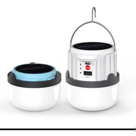Resim Solar Işıldak Şarjlı Kamp Feneri Usb + Çift Renk Yanma Askılı Solar Kamp Lambası 30w Beyaz - Mavi 