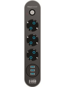 Resim Polosmart MP07 3'lü Siyah Akım Korumalı Grup Priz Ve 3'lü Usb 