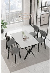 Resim Avvio Pedra Elma Sandalye 80x120 Yemek Masası Mutfak Masası 4 Kişilik Masa Sandalye Takımı Beyaz 