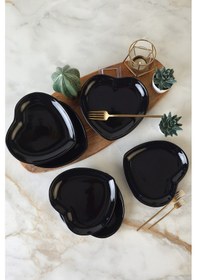 Resim Keramika Siyah Kalp Pasta Tabağı 20 Cm 6 Adet 650 Siyah 