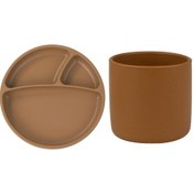 Resim Oioi 2'li Beslenme Seti Bardak+Porsiyon Tabak Kahverengi 