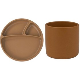 Resim Oioi 2'li Beslenme Seti Bardak+Porsiyon Tabak Kahverengi 