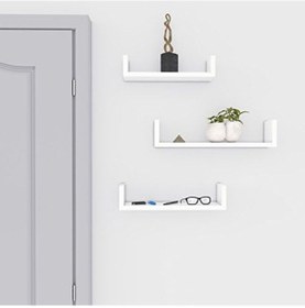 Resim Duvar Rafları, 3'lü Set, U Şeklinde Yüzer Raflar, Çok Parlak Yüzey, Yaratıcı Fikirler, Mdf'den Yapılmış Depolama Rafı, Beyaz Lws40wt 