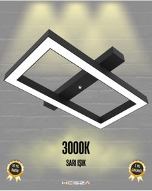 Resim Piazza Siyah Kasa, Sarı Işık Modern Plafonyer Led Avize Siyah 