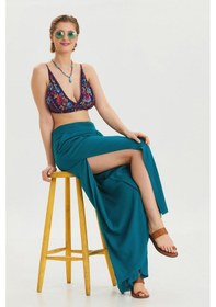 Resim Los Banditos Fermuar Detaylı Cepli Kadın Yüksek Bel Pantolon Petrol 