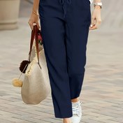 Resim Kadınların Zarif Düz Renkli Bağcıklı Düz Bacaklı Kısa Pantolon - Hafif Polyester, Bahar ve Yaz Rahat Giyim İçin Mükemmel, Bayan Pantolon 