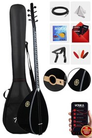 Resim Yonka B-145U Uzun Sap Ceviz Ağacı Siyah Kaliteli Gürgen Sap Saz Bağlama Seti 