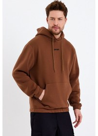 Resim JAHR MARC Kahverengi Nakışlı Oversize Erkek Sweatshirt Kahverengi 