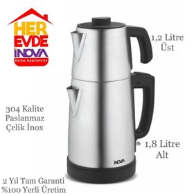 Resim Expert+ Inova Elektrikli Çaycı Çelik Çay Makinesi Geniş Hazneli Kettle 1800 Watt 