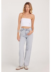 Resim Tudors Kadın Regular Fit Klasik Kesim Pamuklu Bol Paça Açık Mavi Jean Pantolon-39520 Açık Mavi 