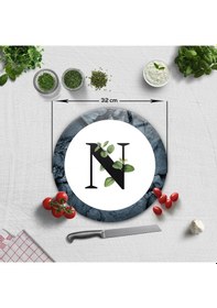 Resim Decorita Cam Kesme Tahtası - Cam Kesme Tablası - Harfli Tasarım N Çap 32 CM 