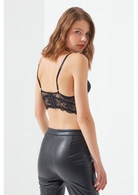 Resim Cottonhill Siyah Dantelli Zincir Detay Ayarlanabilir Askılı Büstiyer Bralet Siyah 