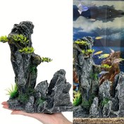 Resim Yosun ve Küçük Bitkilerle Reçine Akvaryum Dağ Kaya Mağarası Süslemesi, Balık Tankı Peyzaj Dekorasyon Aksesuarı - Su Manzaraları için Yeşillik Vurgulu Gerçekçi Taş Tasarımı 