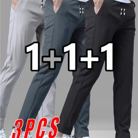 Resim 3 adet Erkek Hafif İş Pantolonu - Esnek Olmayan Ofis, Koşu ve Günlük Pantolonlar, Elastik Bağcıklı Bel, Siyah/Don/Grimsi Formal ve Atletik Pantolonlar - Tüm Mevsimler İçin Profesyonel ve Spor Salonu Giyim, Ofis Pantolonları, Düz Renk Tasarımı, Nefes Alabilen Kumaş, İş Pantolonları, Klasik Stil, Dayanıklı Yapı, Düz Bacaklı Pantolonlar, Korporatif Giyim 