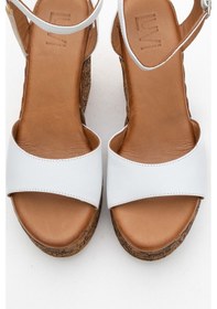 Resim Luvi Shoes Elsıe Beyaz Cilt Hakiki Deri Kadın Dolgu Topuklu Sandalet Beyaz 