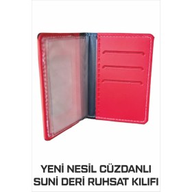 Resim Tay Promosyon Yeni Nesil Kırmızı Cüzdanlı Ruhsat Kılıfı (Kimlik, Kredi Kartlı Deri) 1. Sınıf Kalite 1 Adet 