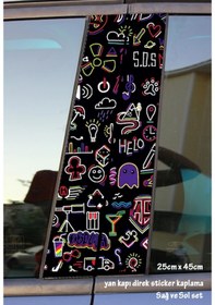 Resim Çizgiler Sticker Yan Kapı Direk Kaplama 2li Sol Sağ Takım Yapıştırma 