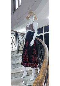 Resim Bohem Stil Hint Batik Çiçek Desenli Ve İşlemeli Uzun Hint Anvelop Etek Görsel Çok Renkli 