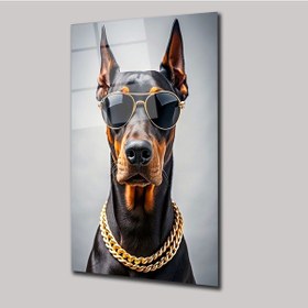 Resim Altın Zincirli Doberman - Cam Tablo - Deg0134 