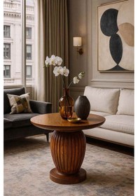 Resim Verona Meşe Renk Ahşap Orta Sehpa Modern Mantar Sehpa Tasarımı Meşe 