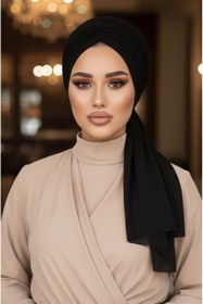 Resim Aişe tesettür Siyah Tokalı Abiye Bone Şal / Hazır Duvak 