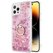 Resim iPhone 15 Pro Glitter Liquid Holder Pembe Kılıf Microsonic