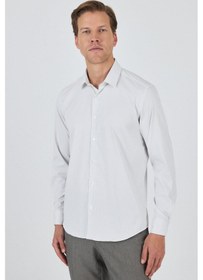Resim İmza Beyaz-gri Sert Yaka Cepsiz Gabardin Uzun Kol Slim Fit Esnek Gömlek 1004250231 Beyaz-gri 