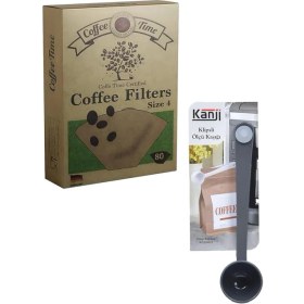 Resim Pearl Shop Time Filtre Kahve Kağıdı 1/4 4 Numara 80'li Paket + Kanji Klipsli Çay Kahve Ölçü Kaşığı - Gri 