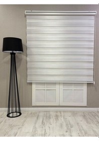 Resim Zebra Stor Perde Dar Plise Güneşlik Beyaz Gri Çizgili Beyaz 