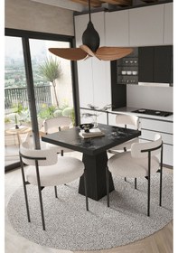 Resim Avvio Lago Siyah Lake Mdf Ayak 80x80 Yemek Masası Mutfak Masası 4 Kişilik Masa Takımı Teddy Sandalye Siyah Mermer Avvio89692 