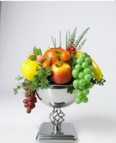 Resim Yapay Meyve Aranjman Gümüş Vazoda Meyve Sepeti 02 