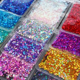 Resim 3 g'lık lazer Gümüş rengi beş köşeli yıldız pullu, 3 mm renkli düzensiz şekilli el işi dolgu malzemesi 