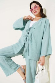Resim VOLT CLOTHİNG Kadın Önü Bağlamalı Kimono İkili Takım 